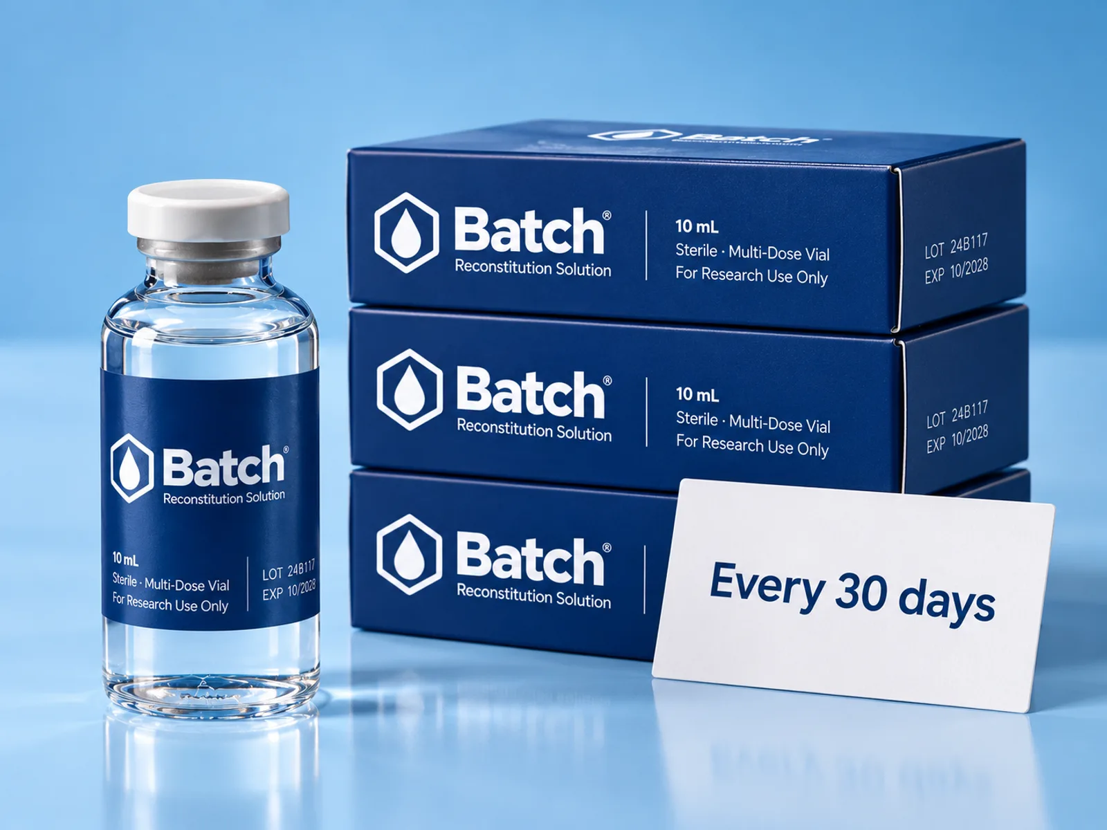 Batch cartons stacked for a recurring delivery (demonstration packaging)